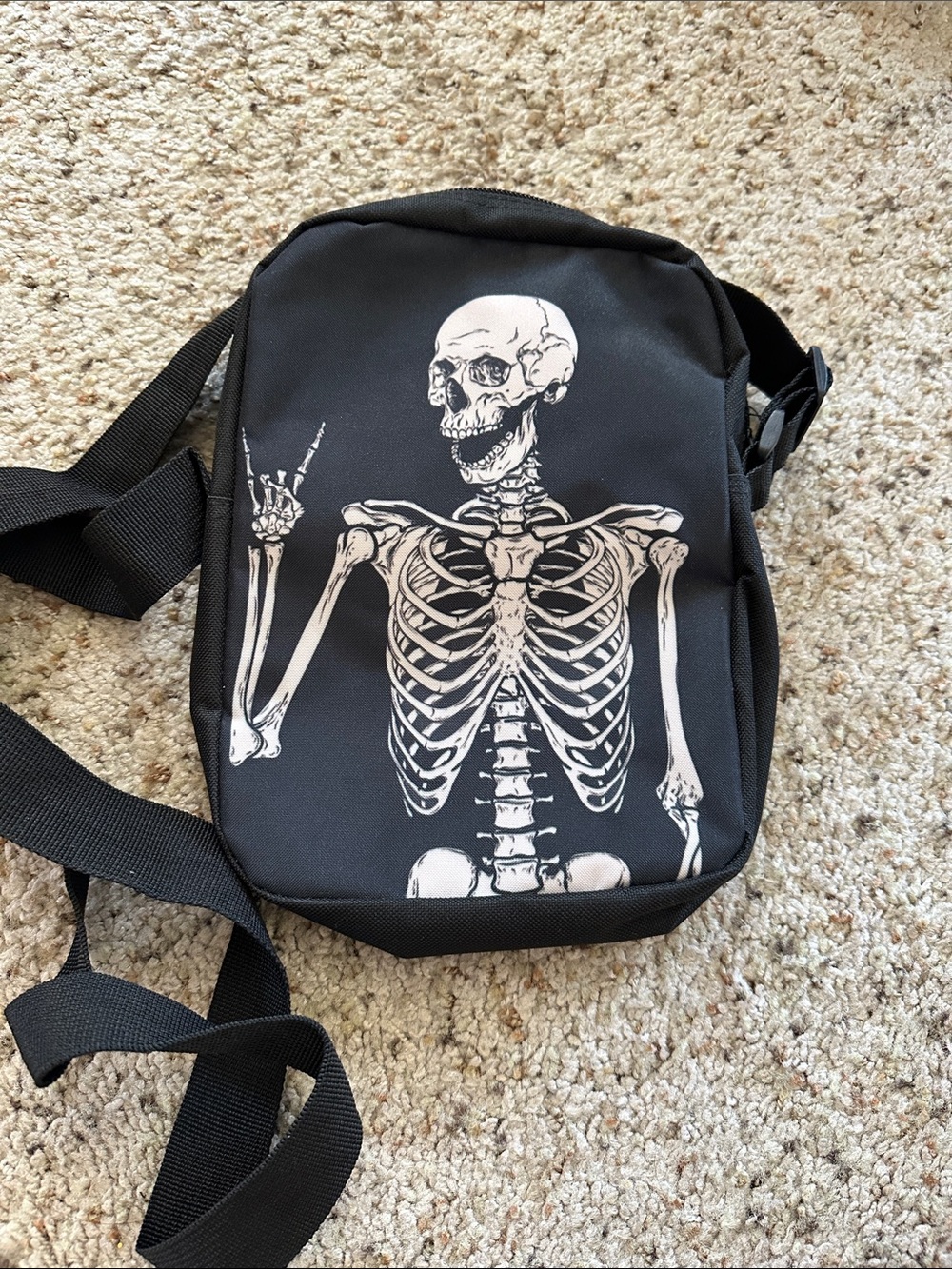 Black Skeleton Print Crossbody Bag NWOT